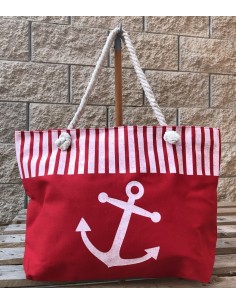 Borsa mare "Sailor" con manico in corda Cm. 56x27x37 - Rossa