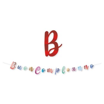Festone scritta corsivo Buon Compleanno multicolor Cm. 300