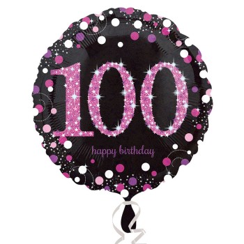 Palloncino mylar 18" Cm. 46 - Happy Birthday Black Pink - 100 anni