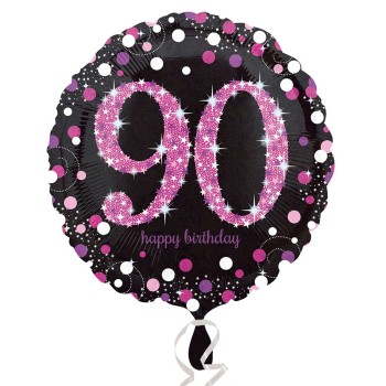 Palloncino mylar 18" Cm. 46 - Happy Birthday Black Pink - 90 anni