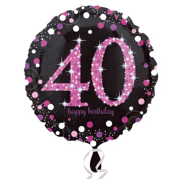 Palloncino mylar 18" Cm. 46 - Happy Birthday Black Pink - 40 anni