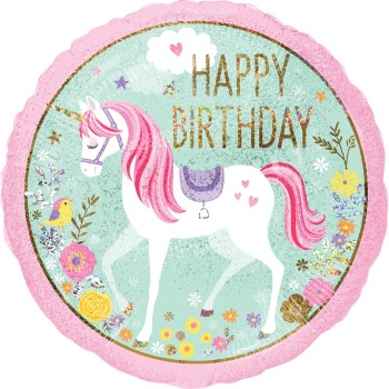 Palloncino mylar 18" Cm. 46 - Happy Birthday Unicorno
