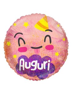 Palloncino mylar 18" Cm. 45 - Auguri Glitter Face rosa