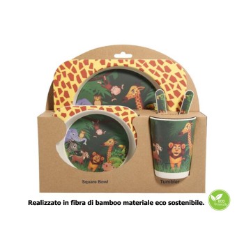 Set colazione 2 piatti + bicchiere + 2 posate in fibra di bambù - Savana
