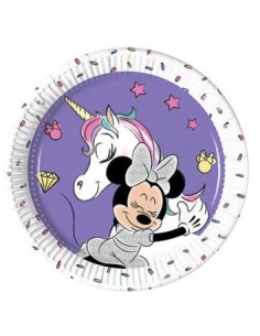 Piatti carta tondi cm. 18 - Minnie Unicorno - Blister 8 pezzi