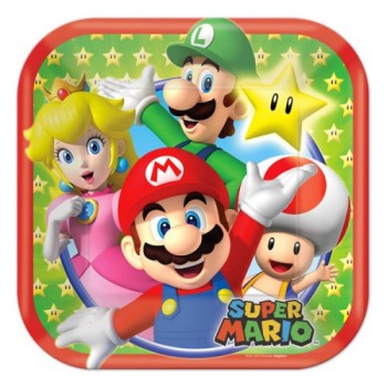 Piatti carta quadrati cm. 18 Super Mario Bros - Confezione 8 pezzi