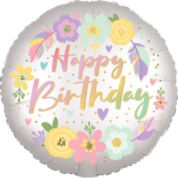 Palloncino mylar 18" Cm. 45 - Happy Birthday Flower