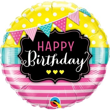Palloncino mylar 18" Cm. 45 - Happy Birthday Multicolor Qualatex