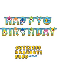 Festone banner Happy Birthday personalizzabile Baby Shark Cm. 320