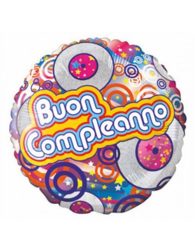 Palloncino mylar 18" Cm. 45 - Buon Compleanno Disco