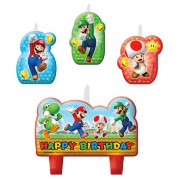 Candeline per torta Super Mario - Blister 4 pezzi