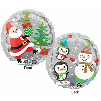 Palloncino mylar rotondo natalizio 18" Cm. 45 - Babbo Natale e Pupazzo di neve