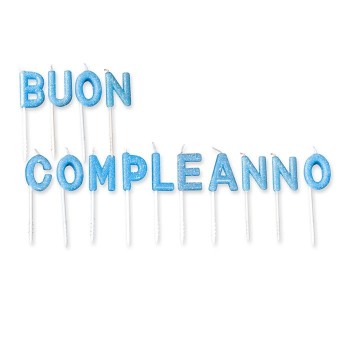 Candeline per torta scritta Buon Compleanno glitter Cm. 7 - Celeste