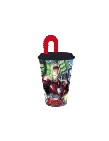 Bicchiere plastica con cannuccia 430 ML. Avengers