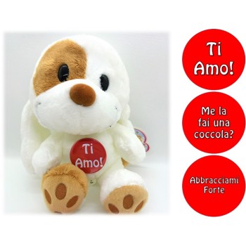 Peluche cagnolino soft con macchia Cm. 24 con 3 messaggi intercambiabili