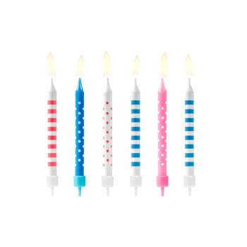 Candeline per torta matite pois e righe Multicolor - Blister 6 pezzi
