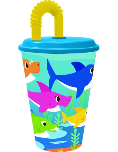 Bicchiere plastica con cannuccia 430 ML. Baby Shark