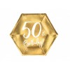 Piatti carta esagonali cm. 20 - Happy Birthday Gold 50th - Confezione 6 pezzi