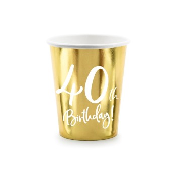 Bicchieri carta 220 ML Gold - Happy Birthday 40th - Confezione 6 pezzi