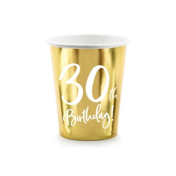 Bicchieri carta 220 ML Gold - Happy Birthday 30th - Confezione 6 pezzi