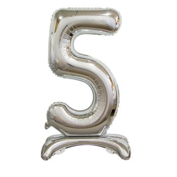 Palloncino mylar numero standing 30" Cm. 76 Silver - Nr. 5