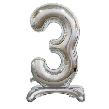 Palloncino mylar numero standing 30" Cm. 76 Silver - Nr. 3