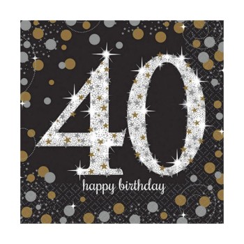 Tovaglioli carta Cm. 33x33 Happy Birthday  Gold - 40 Anni - Confezione 16 pezzi