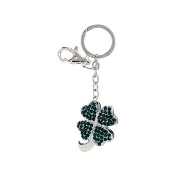 Portachiavi "Quadrifoglio verde" con strass