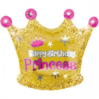 Palloncino mylar 18" Cm. 45 Corona Happy Birthday Princess