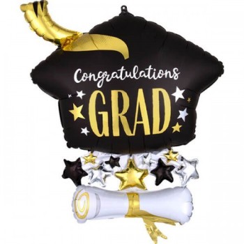 Palloncino mylar 25" Cm. 63 Cappello laurea con stelle