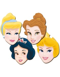 Maschera faccia cartonata Principesse - Blister 4 pezzi assortiti