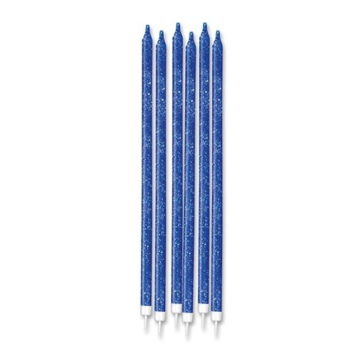 Candeline per torta Matite Glitter Blu Cm. 15 - Blister 12 pezzi