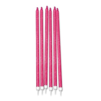 Candeline per torta Matite Glitter Fuxia Cm. 15 - Blister 12 pezzi