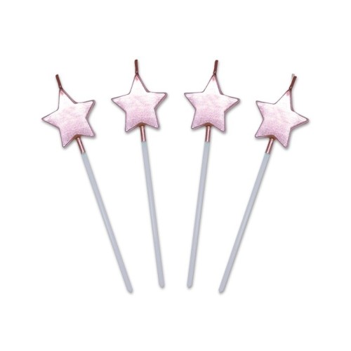 Candeline per torta Picks Stelle Rosa perla Cm. 13 - Blister 4 pezzi