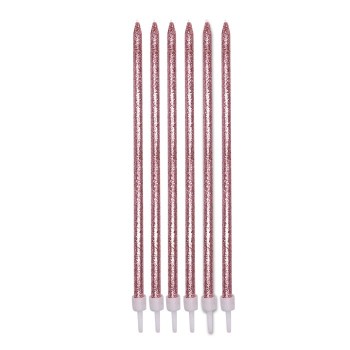 Candeline per torta matite glitter Cm. 15 Rosa Gold - Blister 12 pezzi