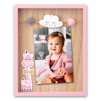 Portafoto legno con applicazioni a rilievo "Baby Girl" Cm. 18x23