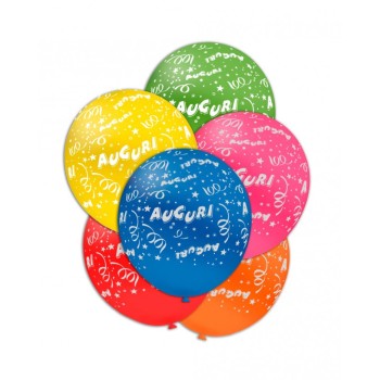 Palloncino lattice 5" Cm. 13 - Stampa auguri multicolor - Blister 100 pezzi