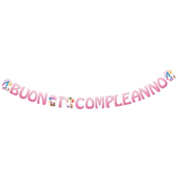 Festone scritta Buon 1° Compleanno rosa Cm. 400x22