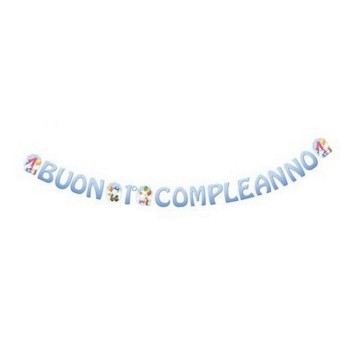 Festone scritta Buon 1° Compleanno celeste Cm. 400x22