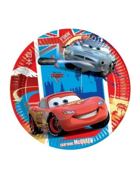 Piatti carta tondi cm. 23 Cars - Confezione 8 pezzi
