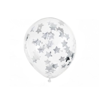 Pallonicni lattice cm. 30 - Confetti Balloon Stelle Silver - Blister 6 pezzi