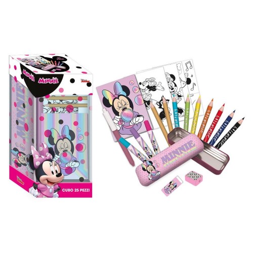 Set cancelleria in cubo 25 pezzi Cm. 24x11 Minnie