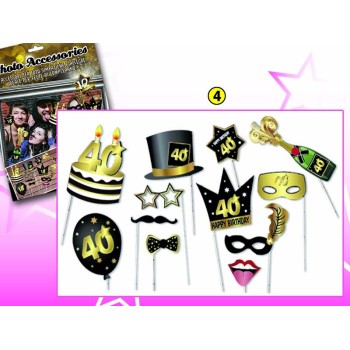 Selfie stick - Photo Booth - Accessori per foto - Blister 12 pezzi - 40 anni