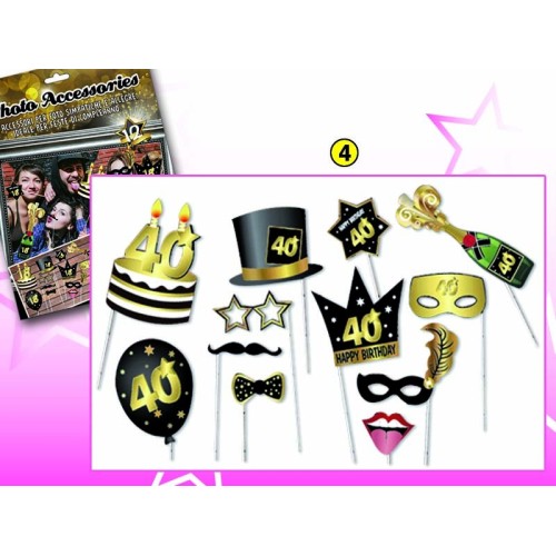 Selfie stick - Photo Booth - Accessori per foto - Blister 12 pezzi - 40 anni