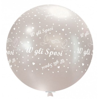 Palloncino lattice mongolfiera 33" perlata - Viva gli sposi