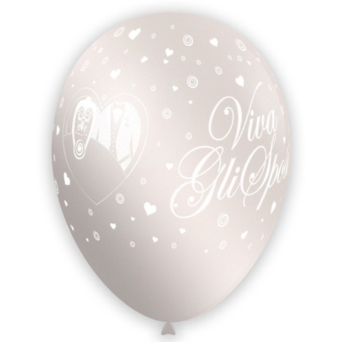 Palloncini lattice 11"/12" perla bianco Viva gli sposi - Blister 10 pezzi