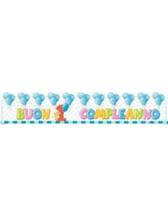 Festone cartellone Buon 1° compleanno celeste Cm. 200x32