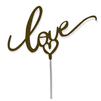 Topper per torta "Love" glitterato Cm. 14x8 - Gold