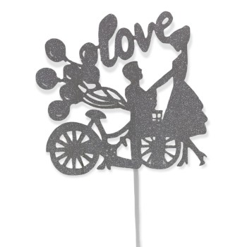 Topper per torta "Love" glitterato Cm. 10x10 - Silver