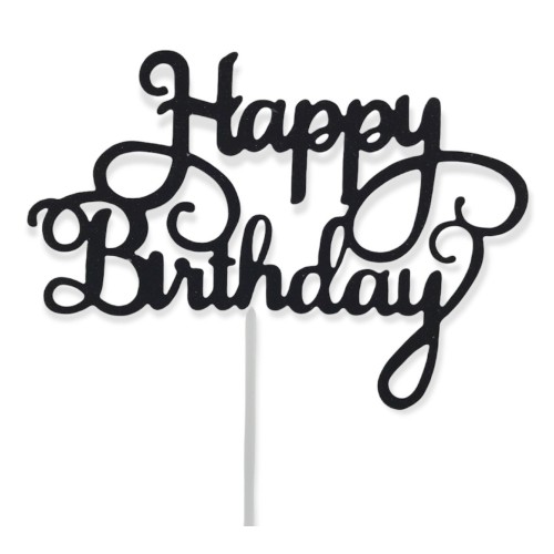Topper per torta "Happy Birthday" glitterato Cm. 13,5x10 - Black